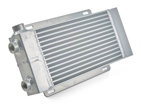 Fluid Cooler - 16.688 x 8.625 x 3.125 in - Plate Type - 12 AN Male Inlet / Outlet - 1/2 in NPT Female Auxiliary Port - Aluminum - Natural - Universal
