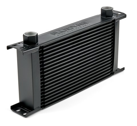 Fluid Cooler - E-Line - 13 x 5.75 x 2 in - Plate Type - 10 AN Female O-Ring Inlet / Outlet - Aluminum - Black Paint - Universal - Each