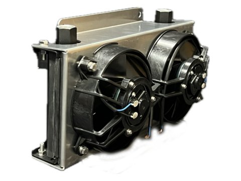 Fluid Cooler and Fan - E-Line - 13 x 5.75 x 2 in Plate Type - 10 AN Female O-Ring Inlet / Outlet - Aluminum - Black Paint - Universal - Each