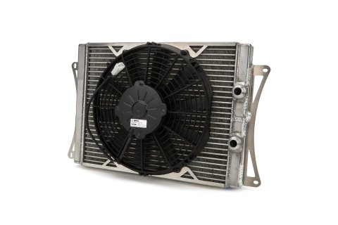 Fluid Cooler and Fan - Oil Cooler - 17.5 x 12 x 1.25 in - 12 AN Male Inlet / Outlet - Aluminum - Natural - Super Late Model - Each