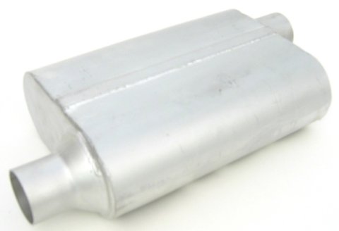Muffler - Thrush Welded - 2.5 in Offset Inlet - 2.5 in Offset Outlet - 13 x 4 x 9.5 in Oval Body - 19 in Long - Steel - Aluminized - Universal - Each