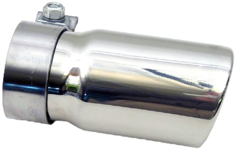 Exhaust Tip - Clamp-On - 3 in Inlet - 4 in Round Outlet - 6 in Long - Double Wall - Rolled Edge - Angled Cut Tip - Stainless - Polished - Each