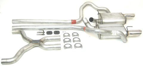 Exhaust System - Ultra Flo - Cat-Back - 2.5 in Diameter - Dual Rear Exit - 3.5 in Polished Tips - Stainless - Natural - Ford V6 - Ford Mustang 2005-09 - Kit