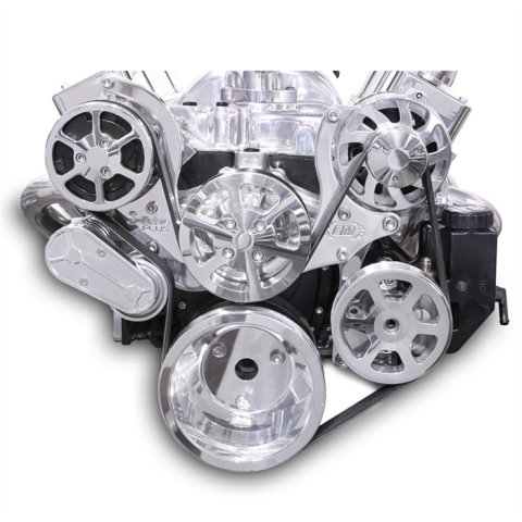 Pulley Kit - 6-Rib Serpentine - Aluminum - Polished - Small Block Chevy - Kit