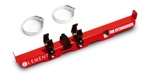Fire Extinguisher Mount - Clamp-On - Hook and Loop / Snap-In Clips - Steel - Red Powder Coat - Element E100 Extinguishers - Each