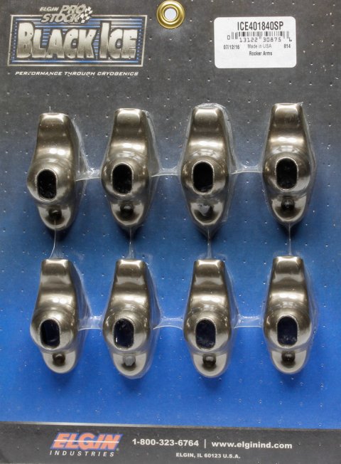Rocker Arm - Black Ice - 7/16 in Stud Mount - 1.60 Ratio - OEM / Long Slot - Steel - Small Block Chevy - Set of 8