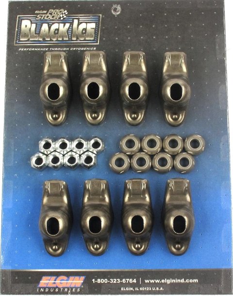 Rocker Arm - Black Ice - 3/8 in Stud Mount - 1.60 Ratio - OEM / Long Slot - Steel - Small Block Chevy - Set of 8