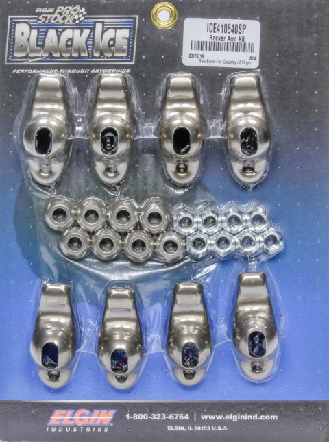 Rocker Arm - Black Ice - 3/8 in Stud Mount - 1.60 Ratio - OEM / Long Slot - Ball / Nut Included - Steel - Small Block Chevy - Set of 8