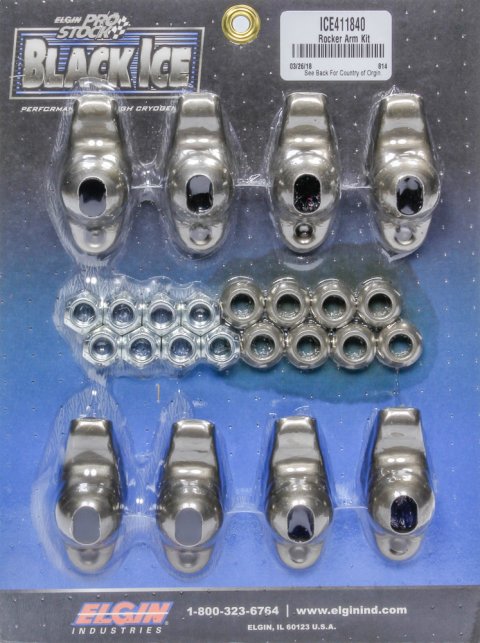 Rocker Arm - Black Ice - 7/16 in Stud Mount - 1.50 Ratio - OEM / Long Slot - Ball / Nut Included - Steel - Small Block Chevy - Set of 8
