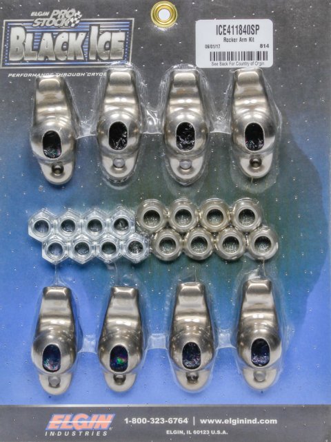 Rocker Arm - Black Ice - 7/16 in Stud Mount - 1.60 Ratio - OEM / Long Slot - Ball / Nut Included - Steel - Small Block Chevy - Set of 8