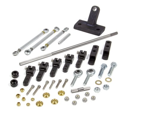 Throttle Linkage - Side Mount - Dual Quad - Aluminum / Steel - Black Anodized / Zinc Oxide - Dominator Carburetors - Tunnel Ram - Small Block Chevy - Kit