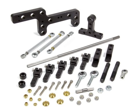 Throttle Linkage - Side Mount - Dual Quad - Aluminum / Steel - Black Anodized / Zinc Oxide - Square Bore Carburetors - Small Block Chevy - Kit