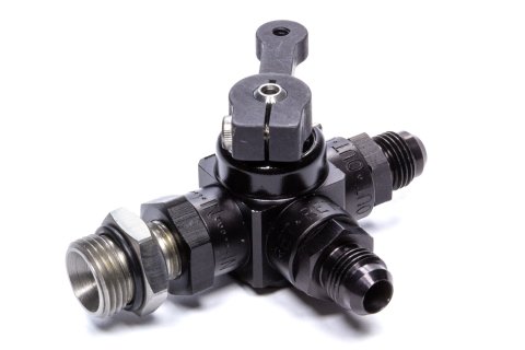 Shut Off Valve - Manual - 6 AN Male O-Ring Inlet - 6 AN Male Outlet - 6 AN Male Return - Aluminum - Black Anodized - Each