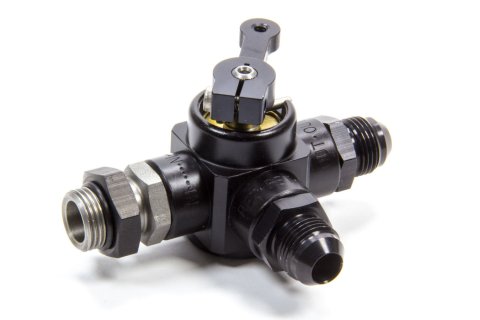 Shut Off Valve - Manual - 8 AN Male O-Ring Inlet - 8 AN Male Outlet - 8 AN Male Return - Aluminum - Black Anodized - Each