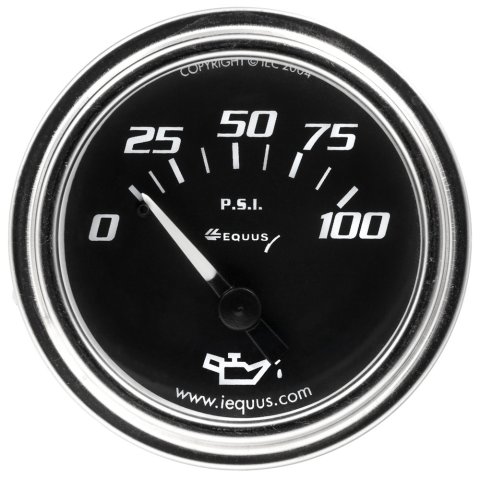 Oil Pressure Gauge - 7000 Classic Series - 0-100 psi - Mechanical - Analog - Short Sweep - 2 in Diameter - Black Face - Each