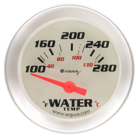 Water Temperature Gauge - 8000 Performance Series - 100-280 Degree F - Electric - Analog - Short Sweep - 2 in Diameter - White Face - Each