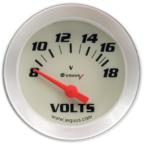 Voltmeter - 8000 Series - 8-18V - Electric - Analog - Short Sweep - 2 in Diameter - White Face - Each