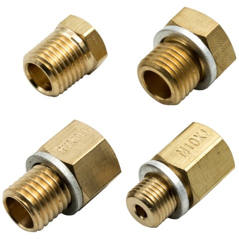 Fitting - Adapter - Straight - 1/8 in NPT Female to 10 mm x 1.00 Male / 12 mm x 1.50 Male / 14 mm 1.50 Male / 1/4 in NPT Male - Brass - Natural - Oil Pressure Fittings - Kit