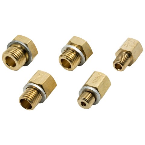 Fitting - Adapter - Straight - 1/8 in NPT Female to 10 mm x 1.00 Male / 12 mm x 1.50 Male / 14 mm 1.50 Male / 16 mm x 1.50 Male / 1/8-28 BSPT - Brass - Natural - Oil Pressure Fittings - Kit