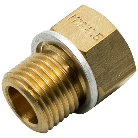 Fitting - Adapter - Straight - 5/8-18 in Female to 16 mm x 1.50 Male - Crush Washer - Brass - Natural - Each