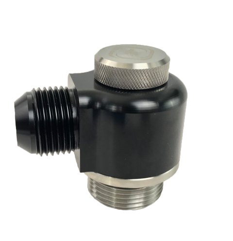 Breather - Screw-In - 16 AN Male O-Ring Thread - 12 AN Male Evacuation Fitting - Aluminum - Black Anodized / Natural - Each