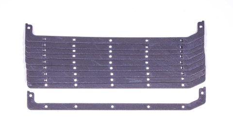 Oil Pan Gasket - 0.094 in Thick - Multi-Piece - Steel Core Rubber Coated Fiber - Aftermarket Block - Small Block Chevy - Set of 10