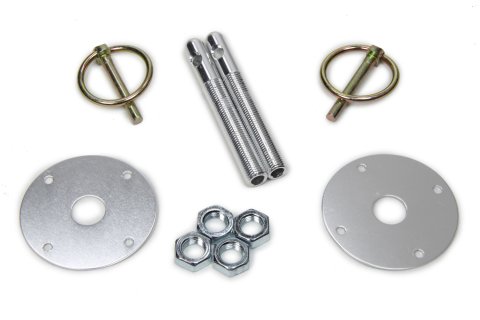Hood Pin - 0.375 in OD x 3 in Long - 2.125 in OD Scuff Plates - Torsion Clips - Hardware Included - Aluminum - Clear Anodized - Kit