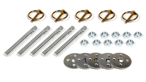 Hood Pin - 0.5 in OD x 3 in Long - 1.625 in OD Scuff Plates - Torsion Clips - Hardware Included - Aluminum - Natural - Kit