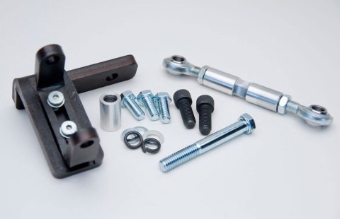 Power Steering Pump Bracket - Driver Side - Block Mount - Steel - Black Paint - GM Type 2 Pump - Long / Short Water Pump - Small Block Chevy - Kit