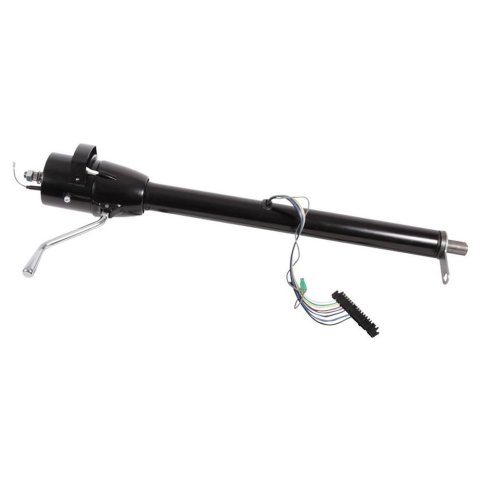 Steering Column - Tilt - 2 in Tube - 35 in Length - Hazard / Turn Signal - Stainless - Black Powder Coat - GM Fullsize Truck 1967-72 - Each