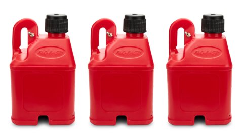 Utility Jug - Stackable - 5 gal - 11 x 11.25 x 18.5 in Tall - O-Ring Seal Cap - Petcock Vent - Square - Plastic - Red - Set of 3