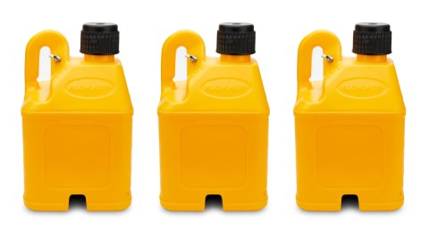 Utility Jug - Stackable - 5 gal - 11 x 11.25 x 18.5 in Tall - O-Ring Seal Cap - Petcock Vent - Square - Plastic - Yellow - Set of 3