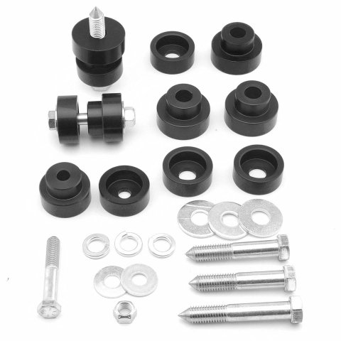 Body Mount Bushing - Interlock - Hardware Included - Aluminum - Black Anodized - GM F-Body / X-Body 1967-81 - Kit
