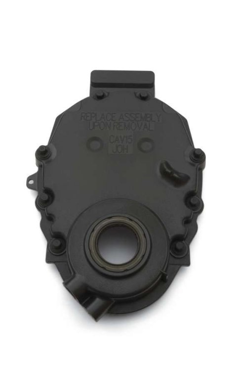 Timing Cover - 1-Piece - Gaskets / Hardware / Seal Included - Plastic - Black - Small Block Chevy - Each