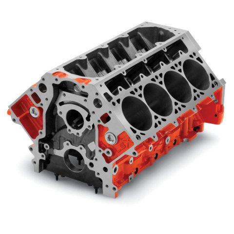 Engine - LSX Bowtie - Bare Block - 3.880 in Bore - 9.260 Deck - 6-Bolt Mains - Iron - Orange Powder Coat - GM LS-Series - Each
