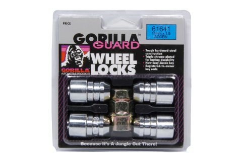 Wheel Lock - Gorilla Guard - Acorn - 14 mm x 1.50 Thread - Spline Drive - Key Included - Steel - Chrome - Set of 4