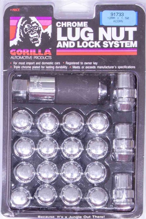 Lug Nut and Lock System - Acorn Bulge - 14 mm x 1.50 Right Hand Thread - 16 Lug Nuts - 4 Locks - Steel - Chrome - Kit