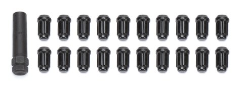 Lug Nut - Acorn Bulge - 1/2 x 20 in Thread - 60 Degree Seat - Conical Seat - Closed End - Key - Steel - Black Chrome - Universal - Set of 20