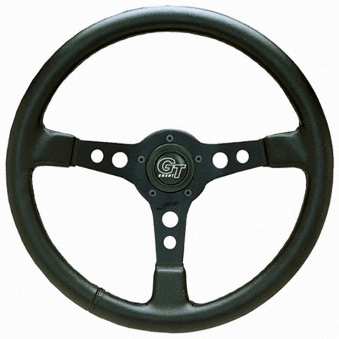 Steering Wheel - Formula GT - 14 in Diameter - 3.5 in Dish - 3-Spoke - Black Vinyl Grip - Aluminum - Black Anodized - Each