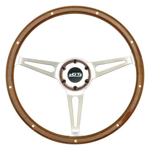 Steering Wheel - GT3 Retro - 14 in Diameter - 3.125 in Dish - 3-Spoke - Walnut - Wood Grip - Aluminum - Polished - Each