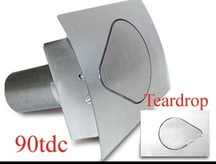Fuel Door - 4.75 x 3.5 in Teardrop Door - 90 Degree Filler Spout - Curved Surface - Steel - Natural - Left Hinge - Universal - Each