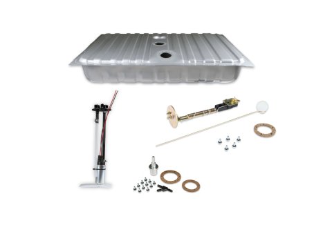 Fuel Tank - Sniper EFI - 16 gal - 255 lph Pump - 1/4 in NPT Outlet - 1/4 in NPT Return - Sending Unit - Steel - Silver Powder Coat - Mustang 1964-68 - Kit