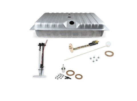 Fuel Tank - Sniper EFI - 22 gal - 255 lph Pump - 1/4 in NPT Outlet - 1/4 in NPT Return - Sending Unit - Steel - Silver Powder Coat - Ford Mustang 1969-70 - Kit