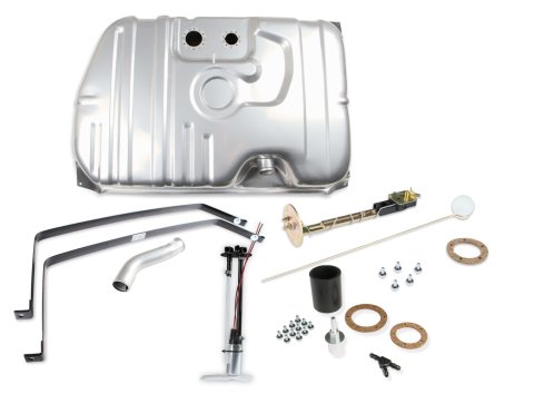 Fuel Tank - Sniper EFI - 17 gal - 255 lph Pump - 1/4 in NPT Outlet - 1/4 in NPT Return - Sending Unit - Steel - Silver Powder Coat - GM G-Body 1978-88 - Kit