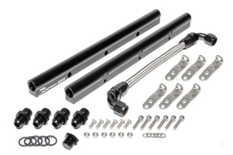 Fuel Rail - Sniper EFI - 8 AN Female O-Ring Inlets - 8 AN Female O-Ring Outlets - Aluminum - Black Anodized - Hardware Included - Holley LS1 / LS2 / LS6 Intakes - GM LS-Series - Kit