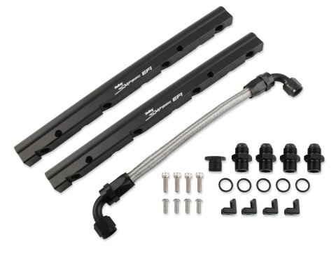 Fuel Rail - Sniper EFI - 8 AN Female O-Ring Inlets - 8 AN Female O-Ring Outlets - Aluminum - Black Anodized - GM LS-Series - Kit