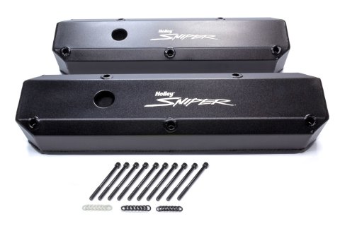 Valve Cover - Sniper - Tall - Baffled - Breather Holes - Sniper Logo - Aluminum - Black Anodized - Small Block Mopar - Pair