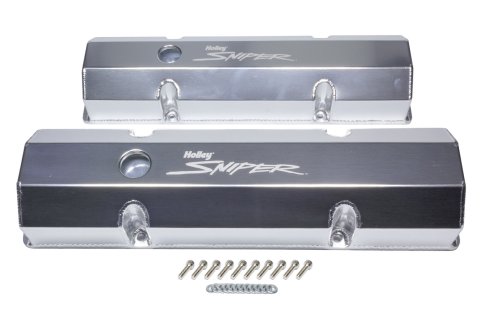 Valve Cover - Sniper - Tall - Baffled - Breather Holes - Sniper Logo - Fabricated Aluminum - Natural - Small Block Chevy - Pair