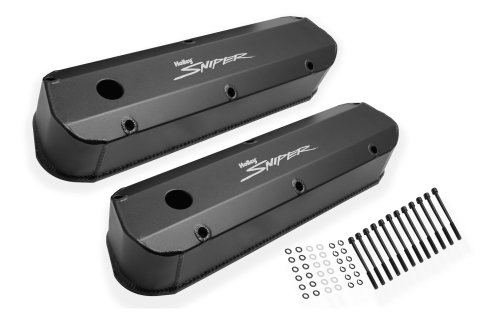 Valve Cover - Sniper - Tall - Baffled - Breather Holes - Sniper Logo - Fabricated Aluminum - Black Powder Coat - Small Block Ford - Pair