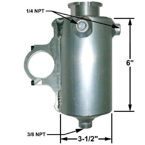 Recovery Tank - Coolant - 31.97 oz - 8 in Tall - 3.5 in Diameter - Dual 1/4 in NPT Female Inlets - 3/8 in NPT Female Outlet - Aluminum - Natural - Each